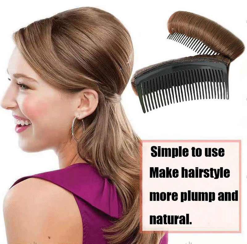 ericotry 3Pcs Women's Hair Volume Bump Inserts - False Hair Clips, Combs & Fluffy Pads for DIY Hairstyles - Light Brown - Image 3